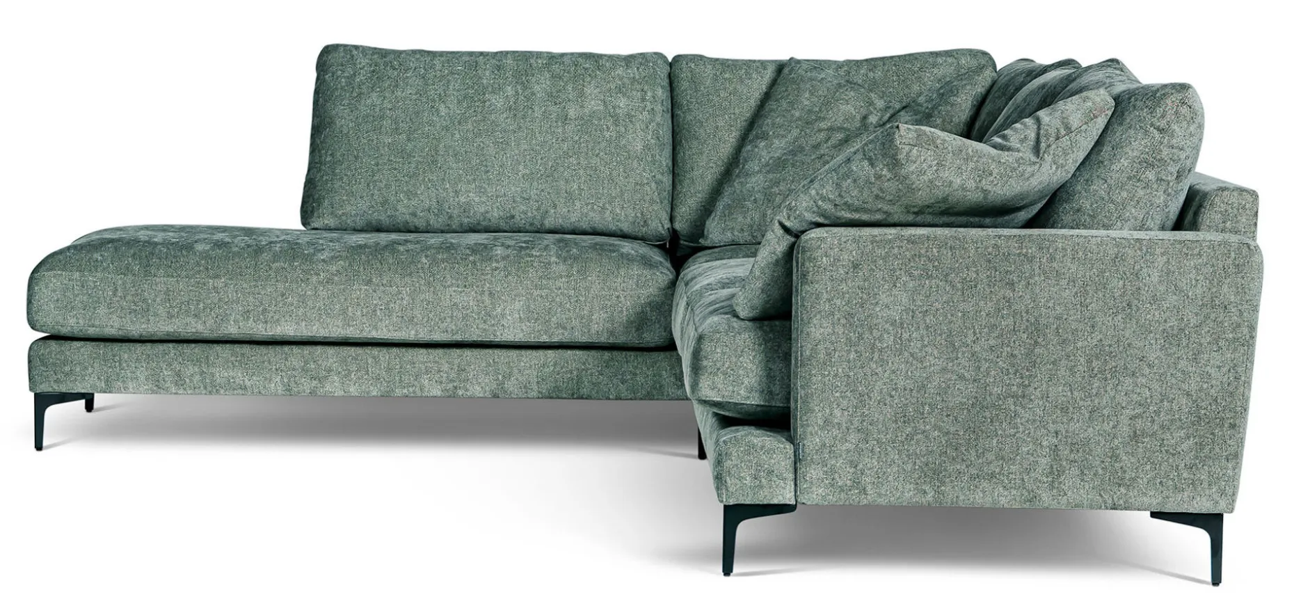 BOOM Hörnsoffa OE m öppet avslut vänster tyg Shaff 1137 olive green, ben 131 svart metall