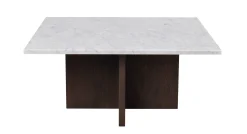BROOKSVILLE soffbord kvadrat 90x90 vit marmor/brun ek
