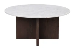 BROOKSVILLE soffbord runt Ø90 vit marmor/brun ek