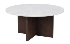 BROOKSVILLE soffbord runt Ø90 vit marmor/brun ek