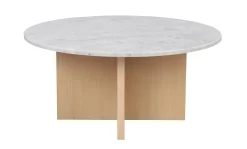 BROOKSVILLE soffbord runt Ø90 vit marmor/vitpigment ek