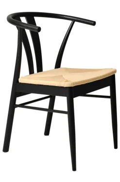 CHIVAS Matstol i svart lackerad ek, natur flätad sits, sitthöjd:45/sittdjup:42/sittbredd 45 cm