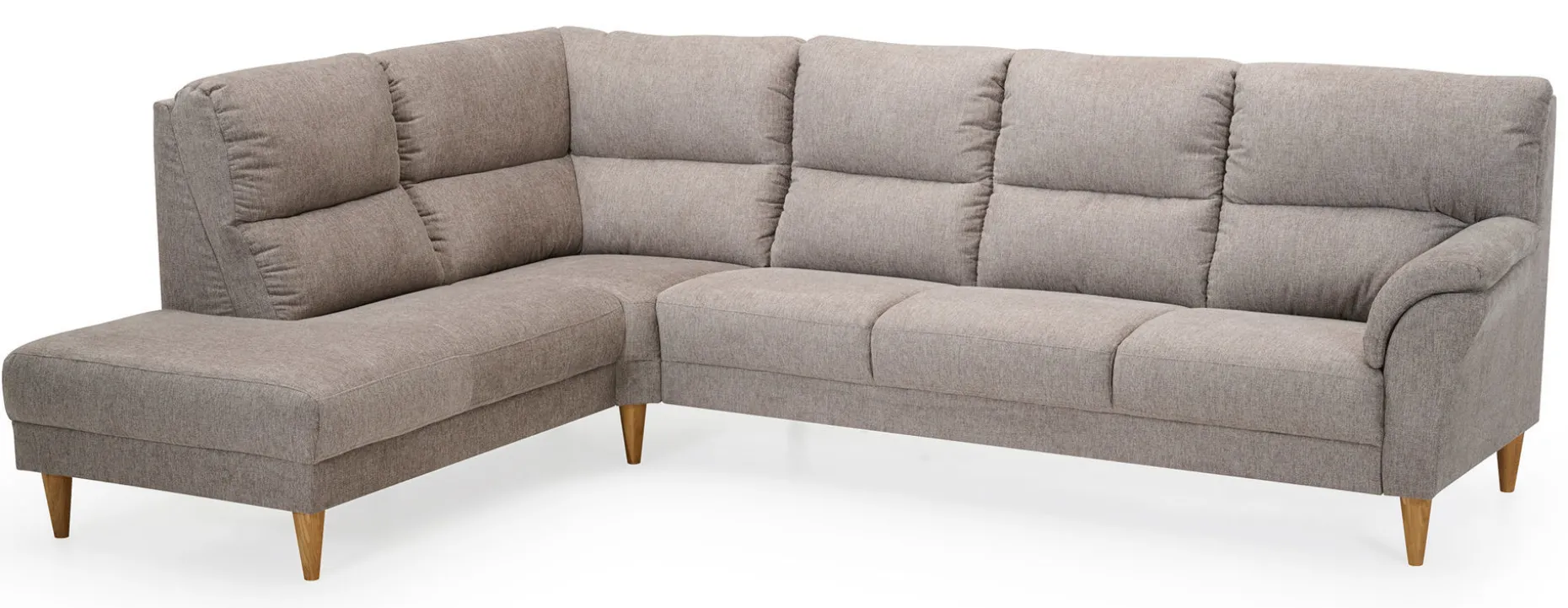 CLEVELAND hörnsoffa m öppet avsl vä tyg Brego 3591 light brown, oljade ekben