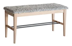 CORA Sittbänk Vitoljad Ek / Fårskinnslook Ljusgrå / Svart Stål
