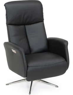 DENTON Reclinerfåtölj el LARGE läder Soleda/spalt 441 black, fot Polaris A6 krom