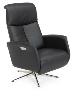 DENTON Reclinerfåtölj el LARGE läder Soleda/spalt 441 black, fot Polaris A6 krom