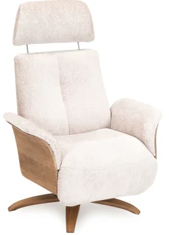 DESOTO Reclinerfåtölj manuell MEDIUM tyg Symphony 9783 pearl, rökt ek, fot Woodstar WSV3, handtag svart