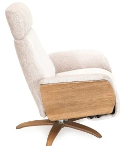 DESOTO Reclinerfåtölj manuell MEDIUM tyg Symphony 9783 pearl, rökt ek, fot Woodstar WSV3, handtag svart