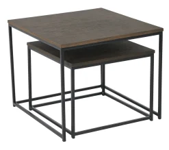 DUDOS 2-dels satsbord KVADRAT brunbetsad lackad ekfanér/metallben 55x55x45cm + 45x45xh35 cm