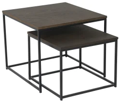 DUDOS 2-dels satsbord KVADRAT brunbetsad lackad ekfanér/metallben 55x55x45cm + 45x45xh35 cm