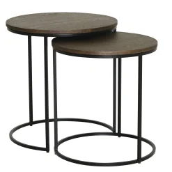 DUDOS 2-dels satsbord RUND Ø49/45 brunbetsad lackad ekfanér/metallben Ø49/H52cm + Ø45/H48cm
