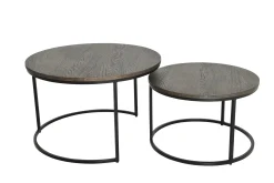 DUDOS 2-dels satsbord RUND Ø60/47 brunbetsad lackad ekfanér/metallben Ø60/H38cm + Ø47/H31cm