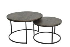 DUDOS 2-dels satsbord RUND Ø60/47 brunbetsad lackad ekfanér/metallben Ø60/H38cm + Ø47/H31cm