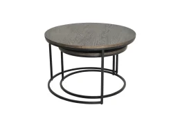 DUDOS 2-dels satsbord RUND Ø60/47 brunbetsad lackad ekfanér/metallben Ø60/H38cm + Ø47/H31cm
