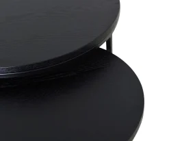 DUDOS 2-dels satsbord RUND Ø60/47 svartbetsad lackad askfanér/metallben Ø60/H38cm + Ø47/H31cm