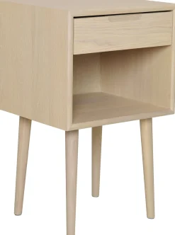 EMINENTE Sängbord, högt,vitpigmenterad ek, lackad ekfaner, massiva ekben
