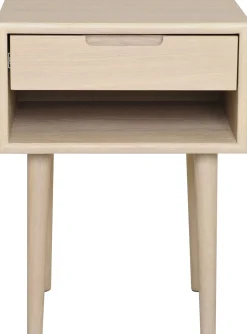 EMINENTE Sängbord, lågt, vitpigmenterad ek, lackad ekfaner, massiva ekben