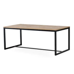FISHBONE Soffbord L135 B60, H46cm fiskben oljad fanérad ek/svart metall