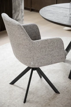 GLADSTONE karmstol mörkbeige tyg/svart metall snurr-tilt