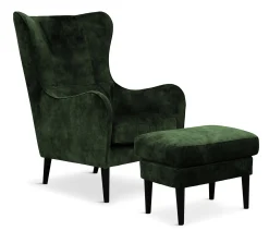 GLENDALE Fotpall tyg Adore Hunter Green 156, svarta ben