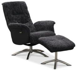 HEMSE Snurrfåtölj med pall, fårskinn mörkgrå/tyg Maison 47