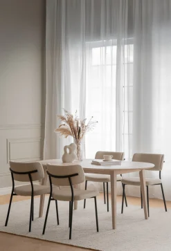 HERBSTER Stol beige tyg/svarta metallben