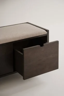 HILLMOND Bänk 2L 80 brunlackad ek/beige tyg