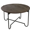 HOXTON Soffbord brunt runt 80cm h46cm Metallunderrede och skiva i mangoträ
