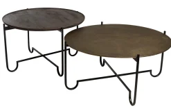 HOXTON Soffbord brunt runt 80cm h46cm Metallunderrede och skiva i mangoträ