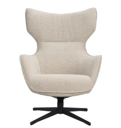 JENKINS Fåtölj+fotpall beige tyg/svart metall snurr, gung