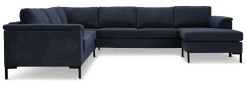 KINGSTON Hörnsoffa 2H3SD m divan höger tyg Centauri Deep blue, arm Rochester, svarta metallben