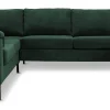 KINGSTON Hörnsoffa 2H3SD m divan höger tyg Centauri Green, arm Rochester, svarta metallben