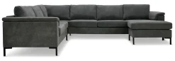 KINGSTON Hörnsoffa 2H3SD m divan höger tyg Centauri Steel, arm Rochester, svarta metallben