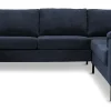 KINGSTON Hörnsoffa 3SDH2 m divan vänster tyg Centauri Deep blue, arm Rochester, svarta metallben