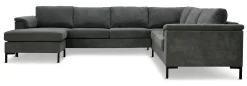 KINGSTON Hörnsoffa 3SDH2 m divan vänster tyg Centauri Steel, arm Rochester, svarta metallben