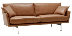 LAURI Rak 3-sits soffa läder Vintage cognac, svarta metallben