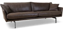 LAURI 3,5 sits soffa rak läder Vintage brown, svarta metall ben