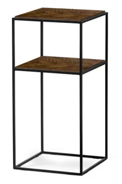 LIME Sängbord L 34 B 34 H 70 fiskben brunbetsad fanérad ask/svart metall