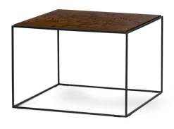 LIME Soffbord L 70 B 70 H 48 fiskben brunbetsad fanérad ask/svart metall
