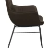 LOWELL Karmstol brunt läder/svart metall stag