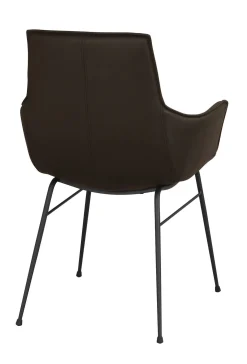 LOWELL Karmstol brunt läder/svart metall stag