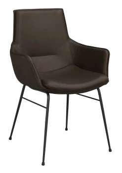 LOWELL Karmstol brunt läder/svart metall stag