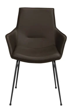 LOWELL Karmstol brunt läder/svart metall stag