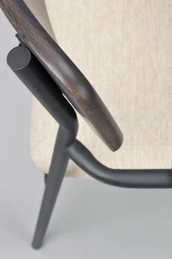 MAYMONT karmstol brun ekrygg/ljusbeige tyg/svart metall stapelbar