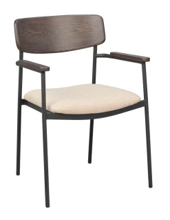 MAYMONT karmstol brun ekrygg/ljusbeige tyg/svart metall stapelbar