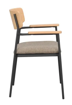MAYMONT karmstol ekrygg/mörkbeige tyg/svart metall stapelbar