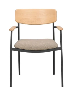 MAYMONT karmstol ekrygg/mörkbeige tyg/svart metall stapelbar