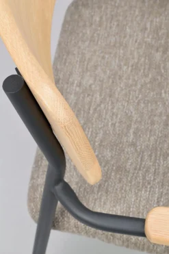 MAYMONT karmstol ekrygg/mörkbeige tyg/svart metall stapelbar