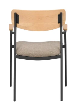 MAYMONT karmstol ekrygg/mörkbeige tyg/svart metall stapelbar