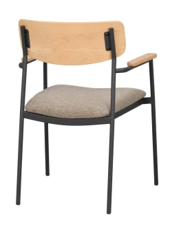 MAYMONT karmstol ekrygg/mörkbeige tyg/svart metall stapelbar